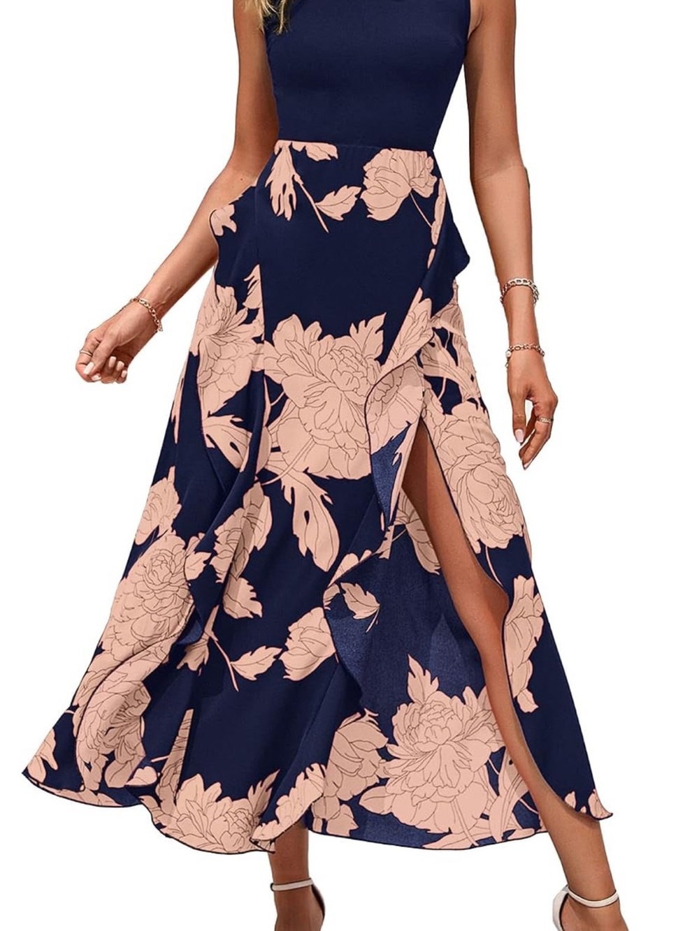 Floral A-Line Maxi dress— Navy with Blush Floral